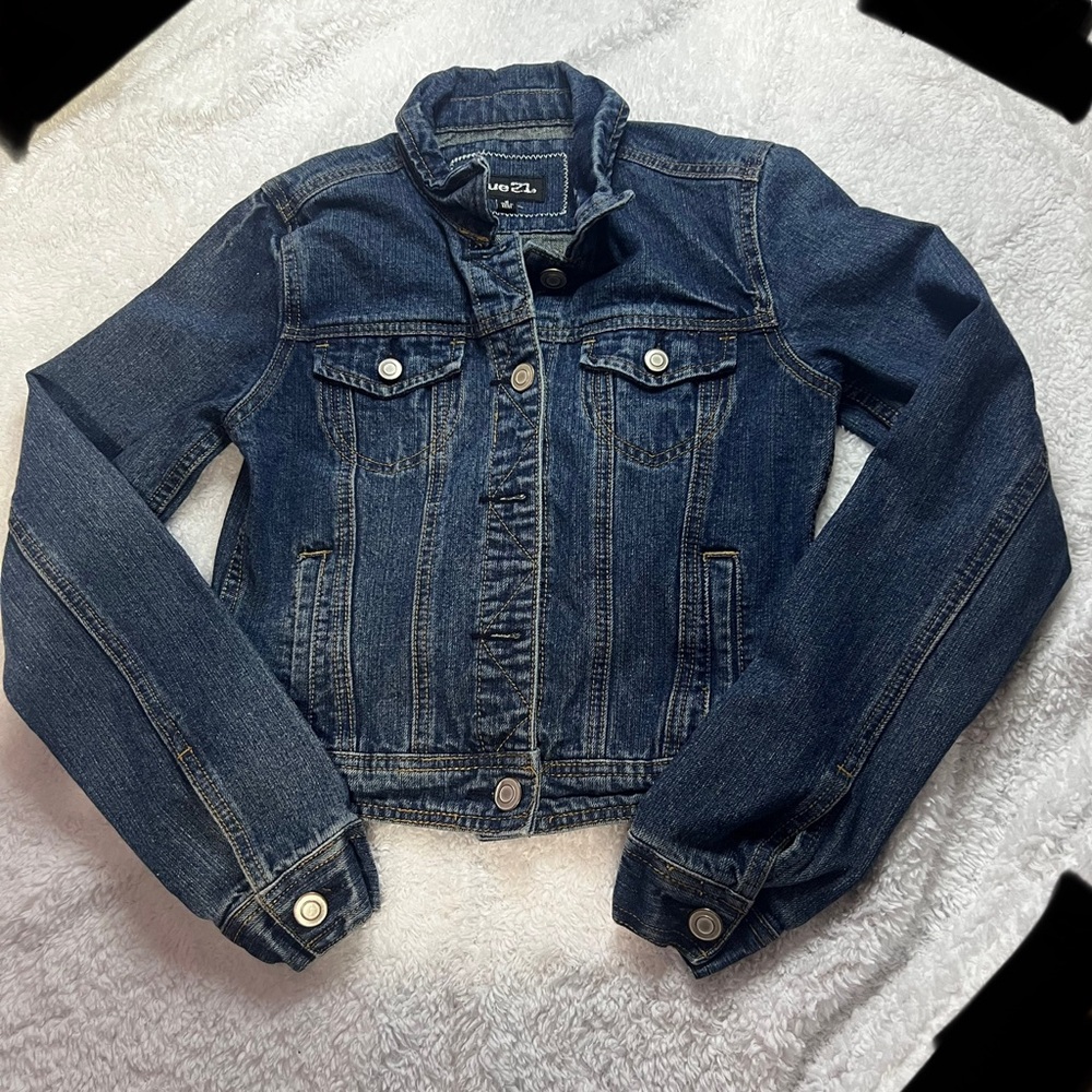 Rue 21 Womens Junior Blue Denim Jean Jacket Small Long Sleeve Button Up Pockets